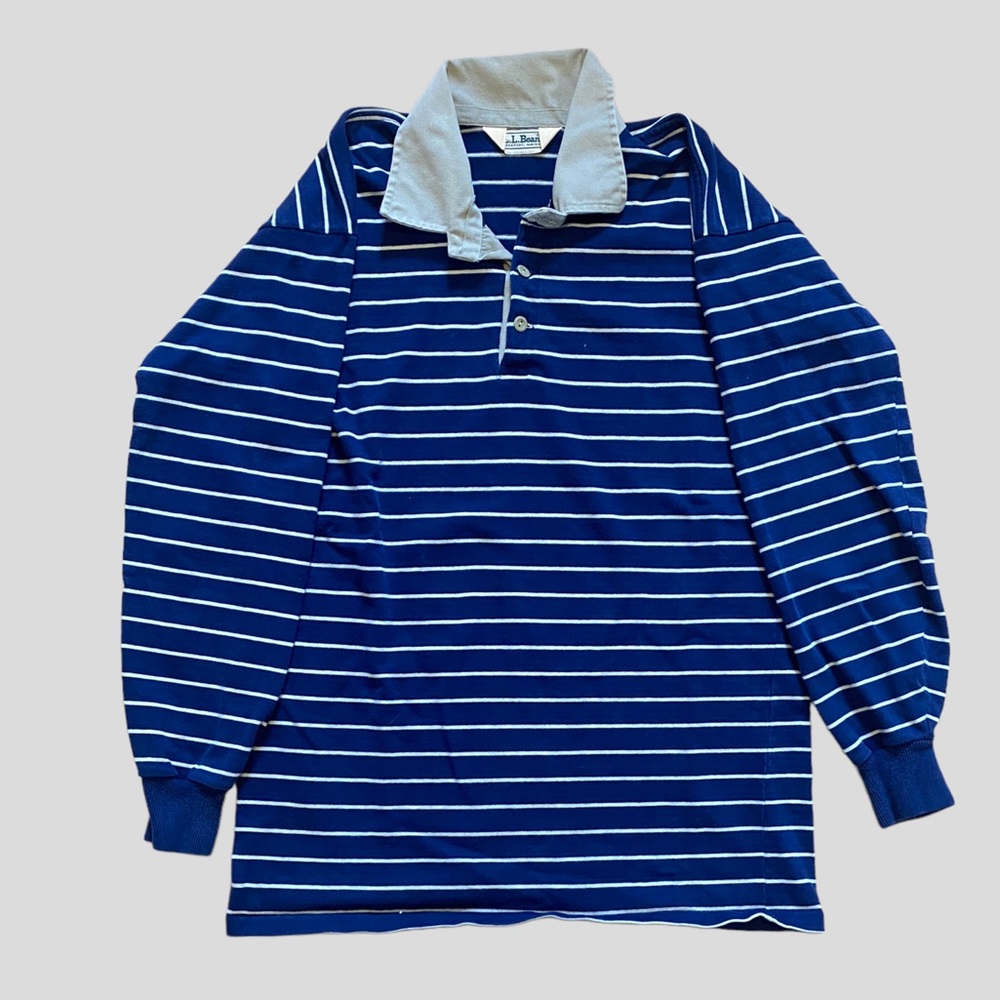 Vintage 80s 90s LL Bean Rugby Shirt Striped Color Block Polo Retro USA Mens L